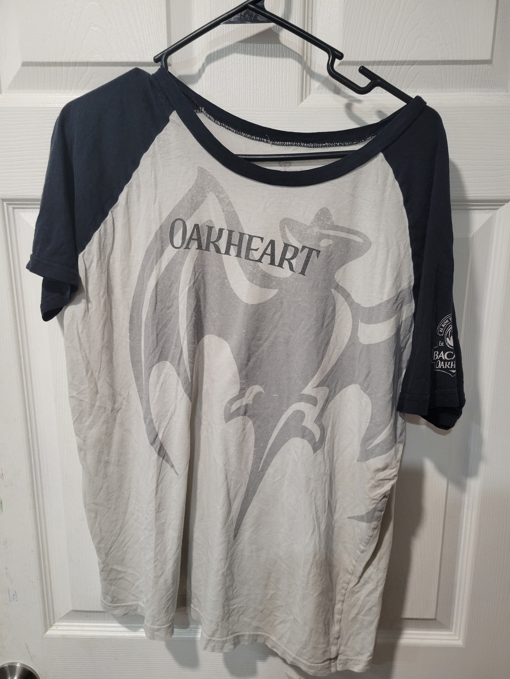 Bacardi Oakheart gray & black baseball liquor promo baseball tee